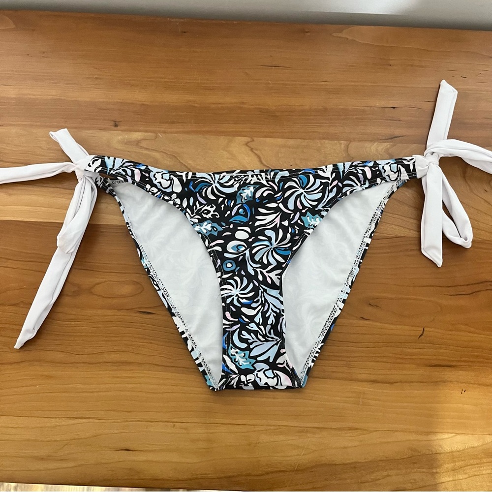 Women's Juniors Unbranded Side Tie Bikini Bottoms Blue White Floral Size‎ Large